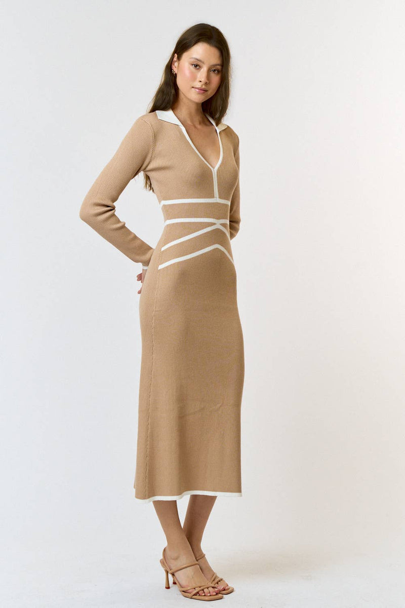 COLLARED SWEATER MAXI DRESS