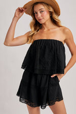 Bluivy - STRAPLESS EMBROIDERED TRIM JUMPSUIT: Beige / S