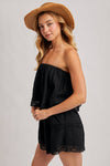 Bluivy - STRAPLESS EMBROIDERED TRIM JUMPSUIT: Beige / S