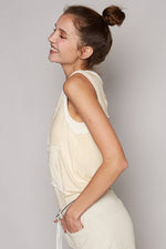 Pol Clothing - V-neck sleeveless color block front crochet star solid top: BASIL/DEEP TEAL / S