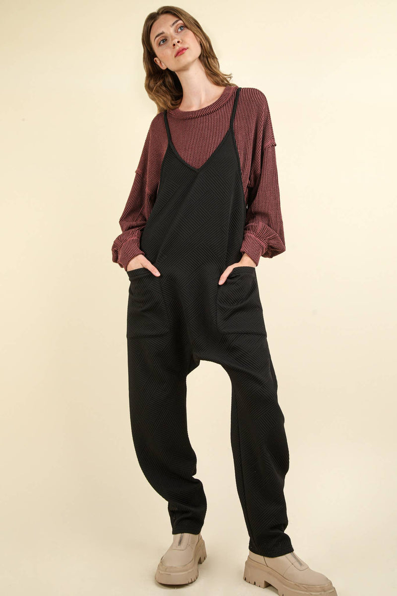 Quilted Loose Fit Casual Baggy Knit Jumpsuit