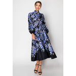 Caroline Long Sleeve Floral Print Belted-Waist Midi Dress