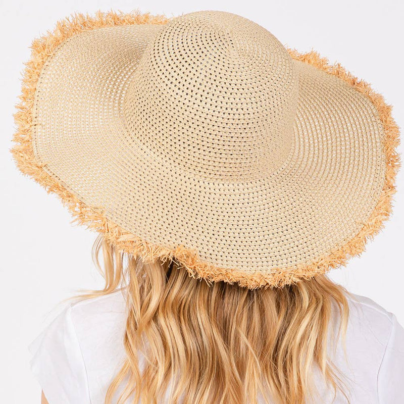 Sensibling Corp. - Frayed Edge Floppy Straw Sun Hat: Beige