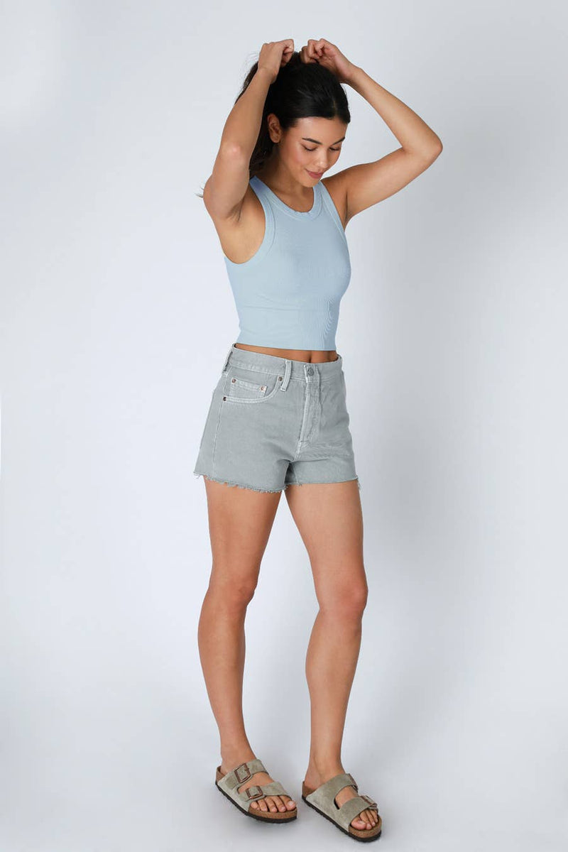 Ribbed High Neck Crop Top: 2231 Breezy Blue