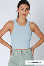 Ribbed High Neck Crop Top: 2231 Breezy Blue