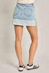 LE LIS - HIGH WAISTED CUFFED DENIM MINI SKIRT: Washed Denim / S