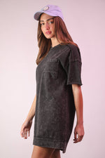 VERY J - ND31634-Mineral Washed Knit Oversized Shift Mini Dress: BLUE / S-M-L/2-2-2