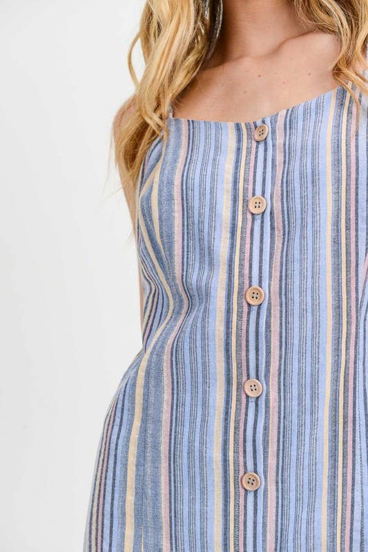 Button Down Dress With Bow Straps & Cross Lace Back
