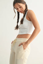 Mono B - Essential Micro-Ribbed Racer Athleisure Tank Top: BASIC WHITE / S:M:L (2:2:2)