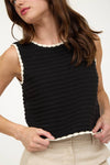 The Workshop Studio - CONTRAST TRIM CROCHET KNIT SLEEVELESS SWEATER TOP: IVORY