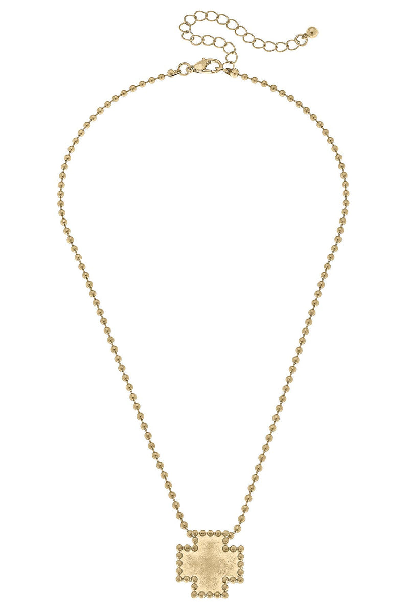 Canvas Style - Kaki Ball Bead Beaded Cross Necklace in Worn Gold