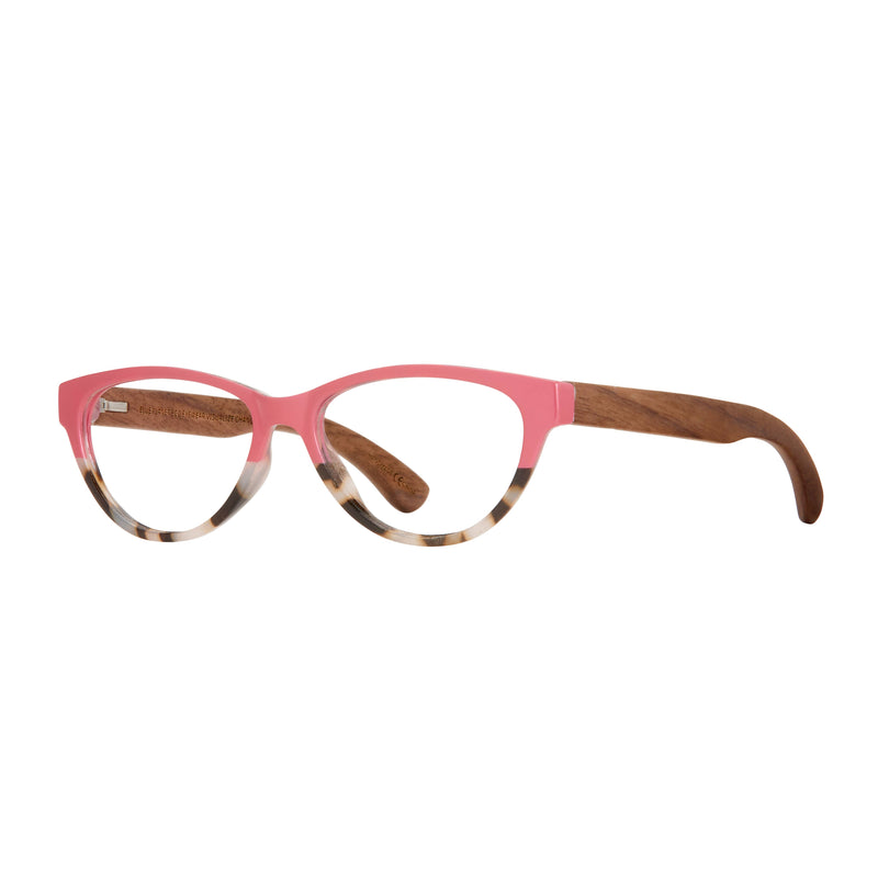 Blue Planet Eco-Eyewear - Siena - Pink To Ivory Tort / Walnut Wood + Blue Light: 1.25