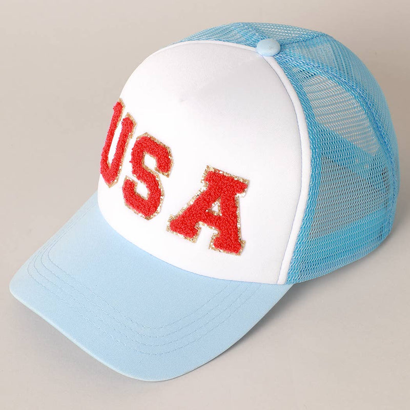 USA Chenille Patched Trucker Hat ONE SIZE