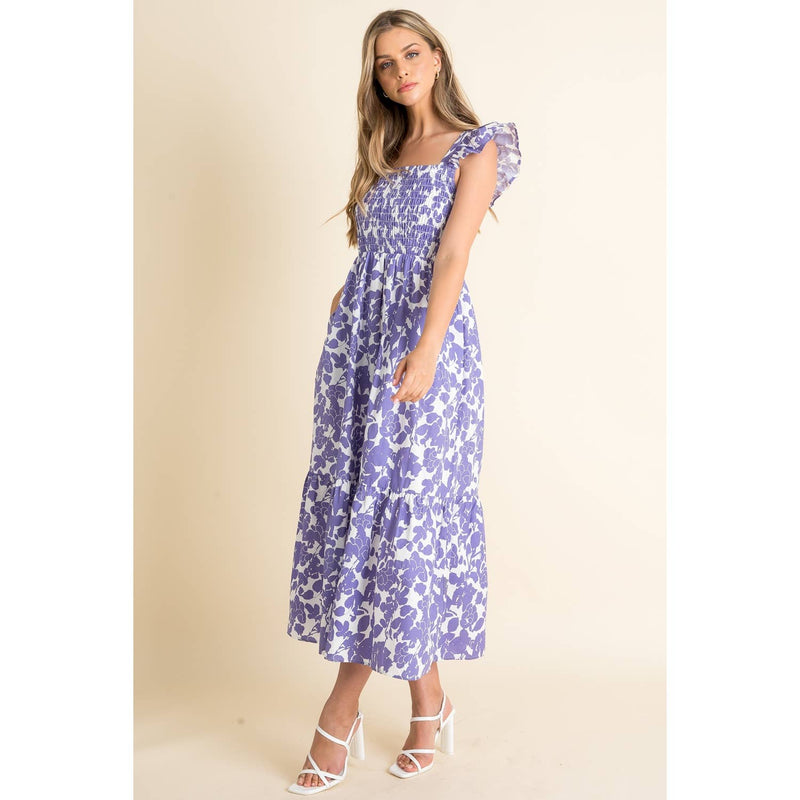 Smocked Flower Front Maxi Dress