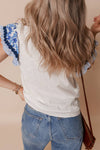 Little Daisy Closet - LDC Ricrac Trim Flutter Sleeve Contrast Patchwork Blouse: Blue / M