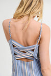 Button Down Dress With Bow Straps & Cross Lace Back