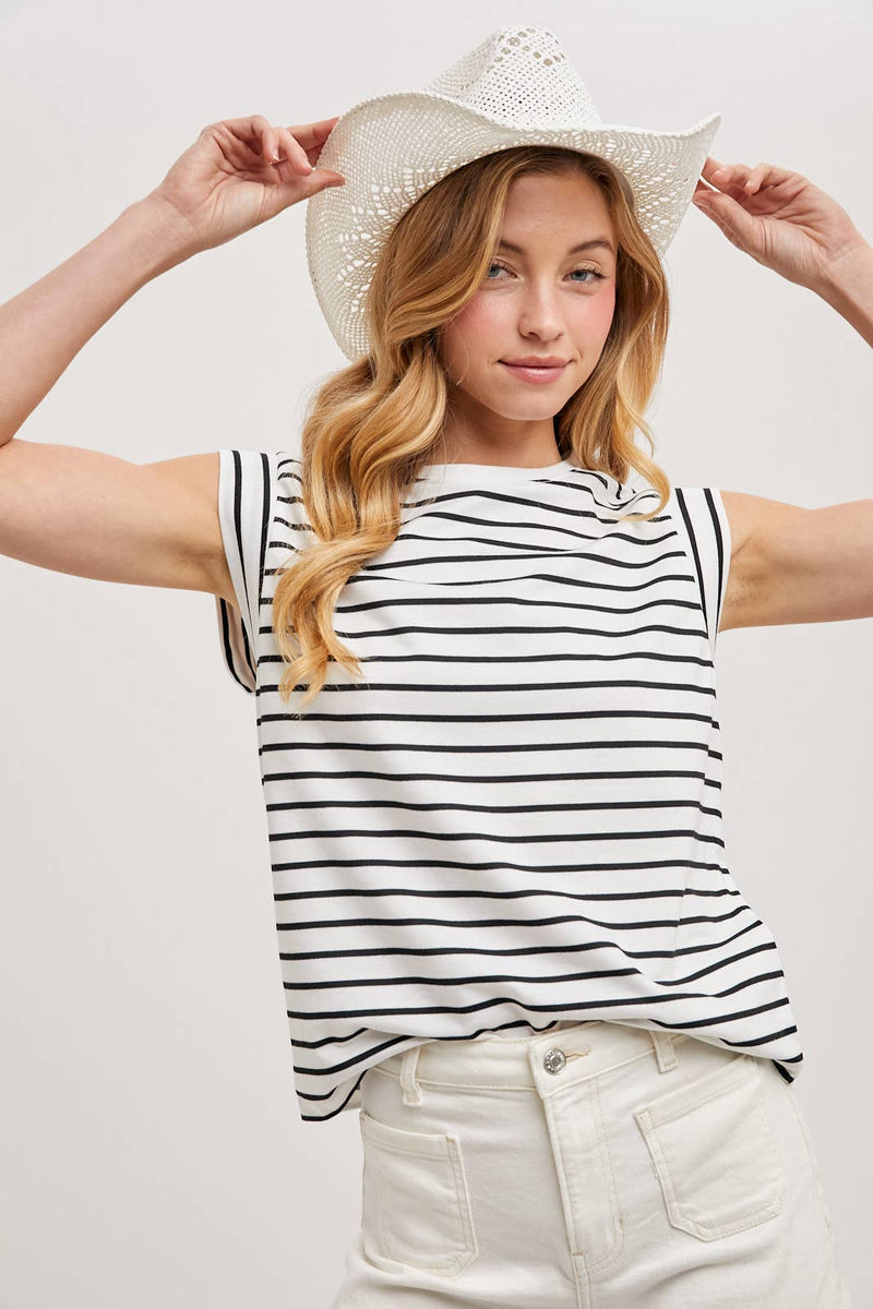 Bluivy - STIRPED MUSCLE TEE: IVORY / S