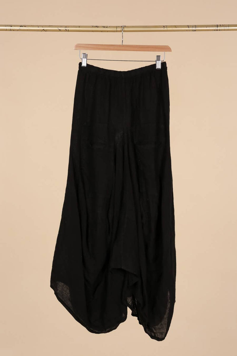 Black Wide Linen Skirt