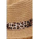 Leopard Strap Flat Brim Straw Fedora Hat