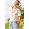 Pol Clothing - Colored trim v-neck short sleeve solid basic knit top: PALE SAGE / S