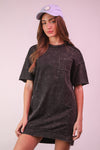 VERY J - ND31634-Mineral Washed Knit Oversized Shift Mini Dress: BLUE / S-M-L/2-2-2