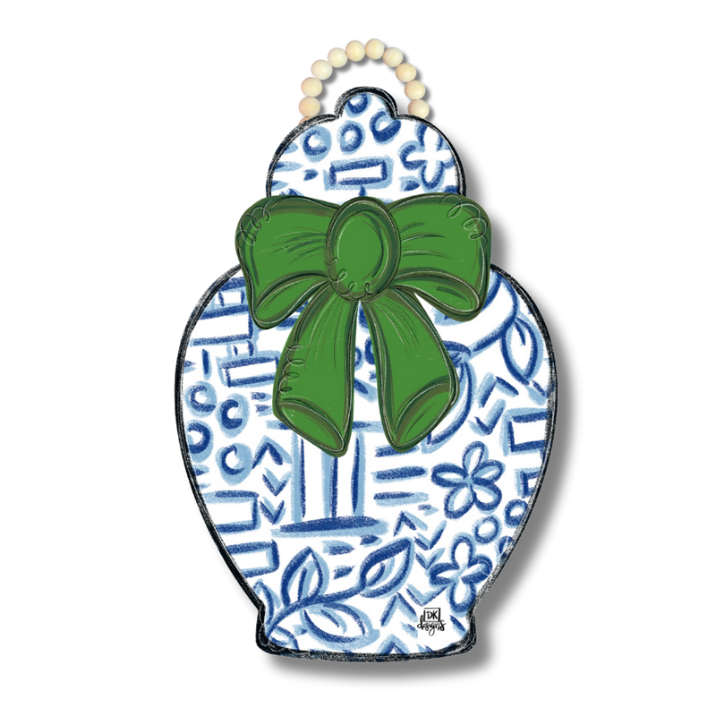 Chinoiserie Jar Green Bow Door Sign