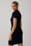 Sunday Edition by LE LIS - COLLAR SCALLOP DETAIL CABLE KNIT SWEATER MIDI DRESS: NAVY / S