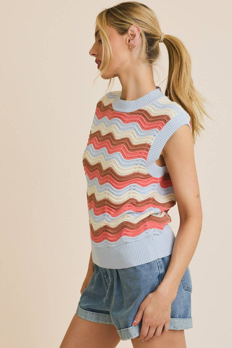 Wavy Sleeveless Knit Top