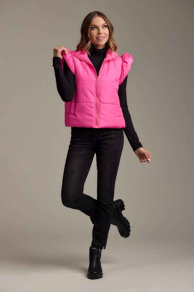 Pinke Lile Ruffle Sleeve Puffer Vest