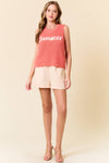 Doe and Rae - ROUND NECK SUMMER SWEATER TANK TOP - 44943T-1: CORAL / S