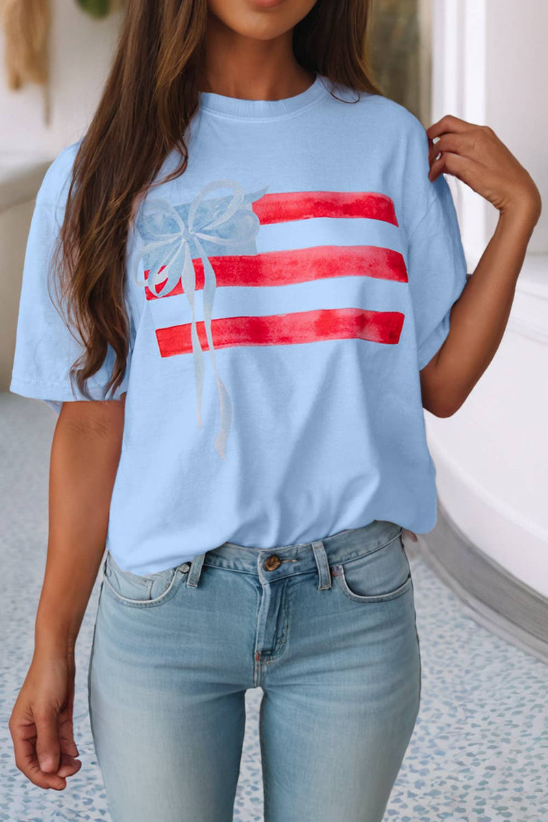 Little Daisy Closet - LDC Flag Bow Graphic Crewneck Tee: White / L