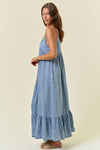 Tencel Chambray Tiered Ruffled Skirt Midi Dress