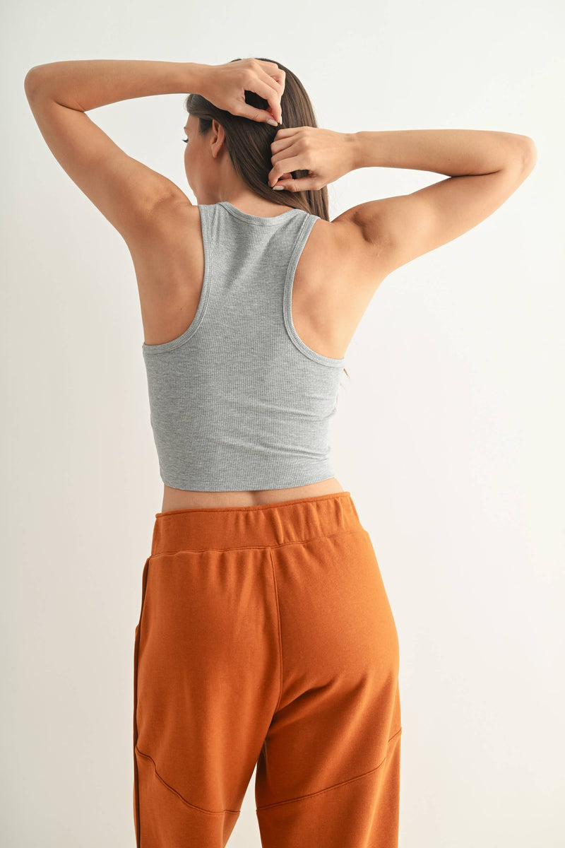 Mono B - Essential Micro-Ribbed Racer Athleisure Tank Top: BASIC WHITE / S:M:L (2:2:2)
