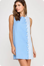 Scallop Color-Block Linen Mini Dress