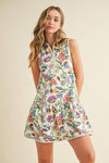 TCEC - CD05942-Floral Print Zip Up Collar Sporty Mini Dress: MULTI / S