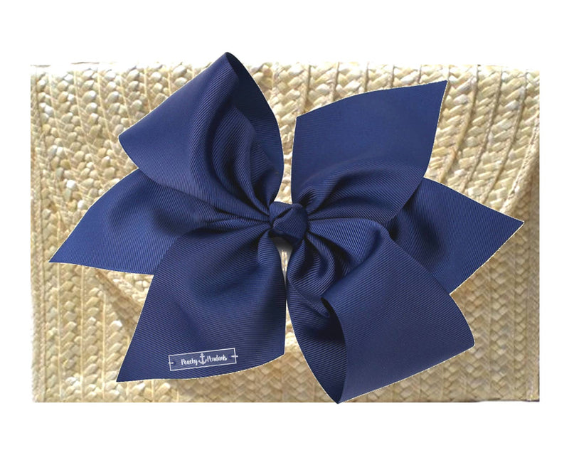 The Vineyard Straw Clutch with Interchangeable Bow - Navy