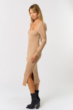  LONG PUFF SLEEVE MIDI SWEATER DRESS WITH BACK TIE