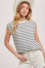 Bluivy - STIRPED MUSCLE TEE: IVORY / S