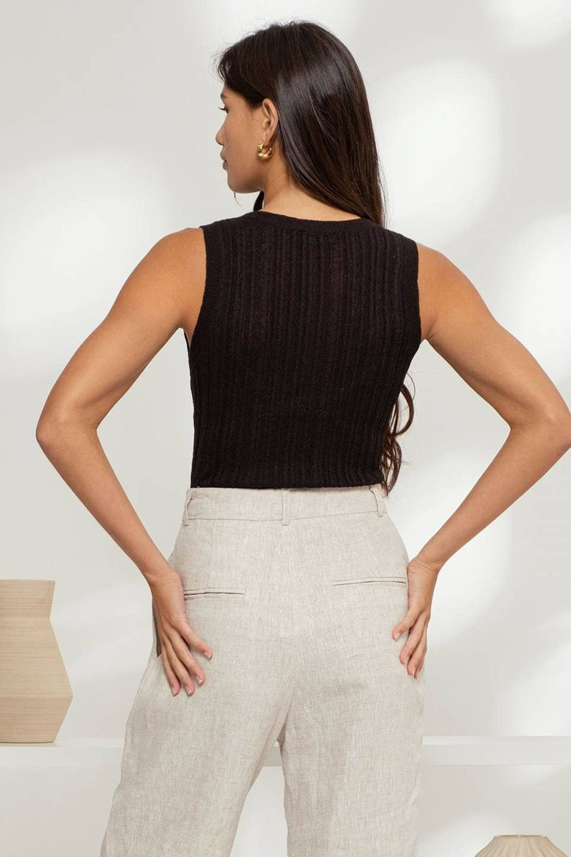 The Workshop Studio - SLEEVELESS ROUND NECK SWEATER KNIT TOP: BLACK