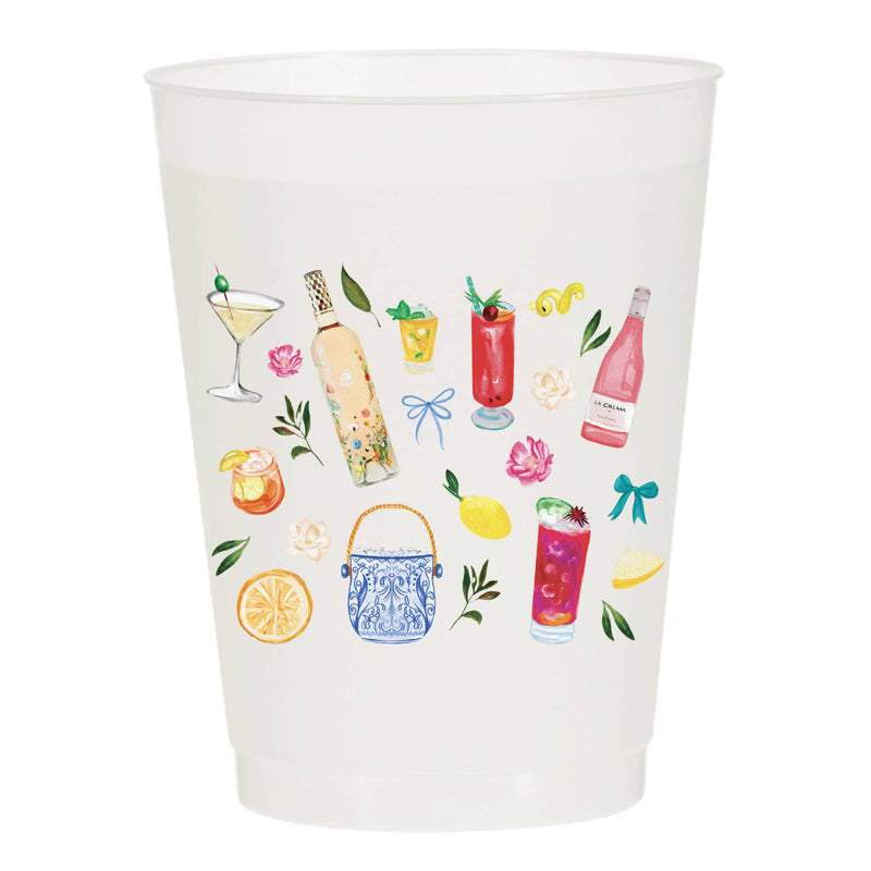 Sip Hip Hooray - Summer Cocktail Collage Frosted Cups- Summer: Pack of 6