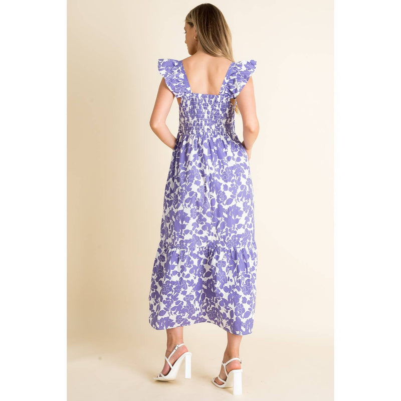 Smocked Flower Front Maxi Dress