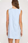 Scallop Color-Block Linen Mini Dress