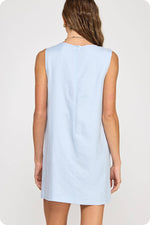 Scallop Color-Block Linen Mini Dress