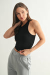 Mono B - Essential Micro-Ribbed Racer Athleisure Tank Top: BASIC WHITE / S:M:L (2:2:2)
