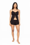 Mono B - Bamboo Blend Double Ruffle Shorts: Black / S:M:L (2:2:2)