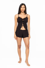 Mono B - Bamboo Blend Double Ruffle Shorts: Black / S:M:L (2:2:2)