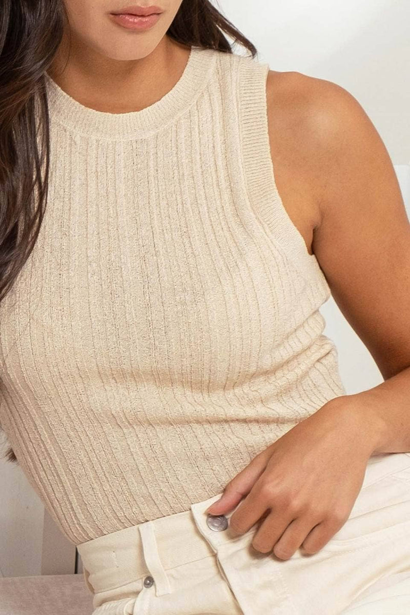 The Workshop Studio - SLEEVELESS ROUND NECK SWEATER KNIT TOP: BLACK