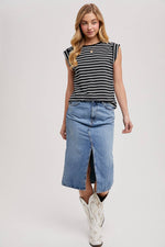 Bluivy - STIRPED MUSCLE TEE: IVORY / S