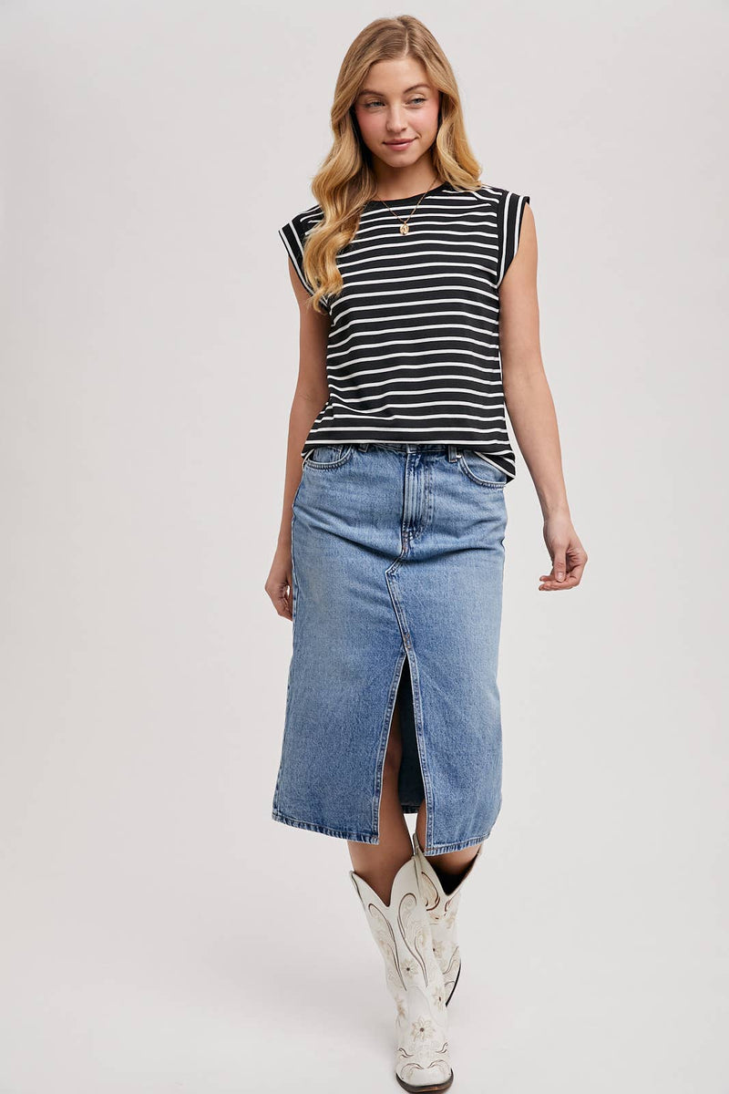 Bluivy - STIRPED MUSCLE TEE: IVORY / S