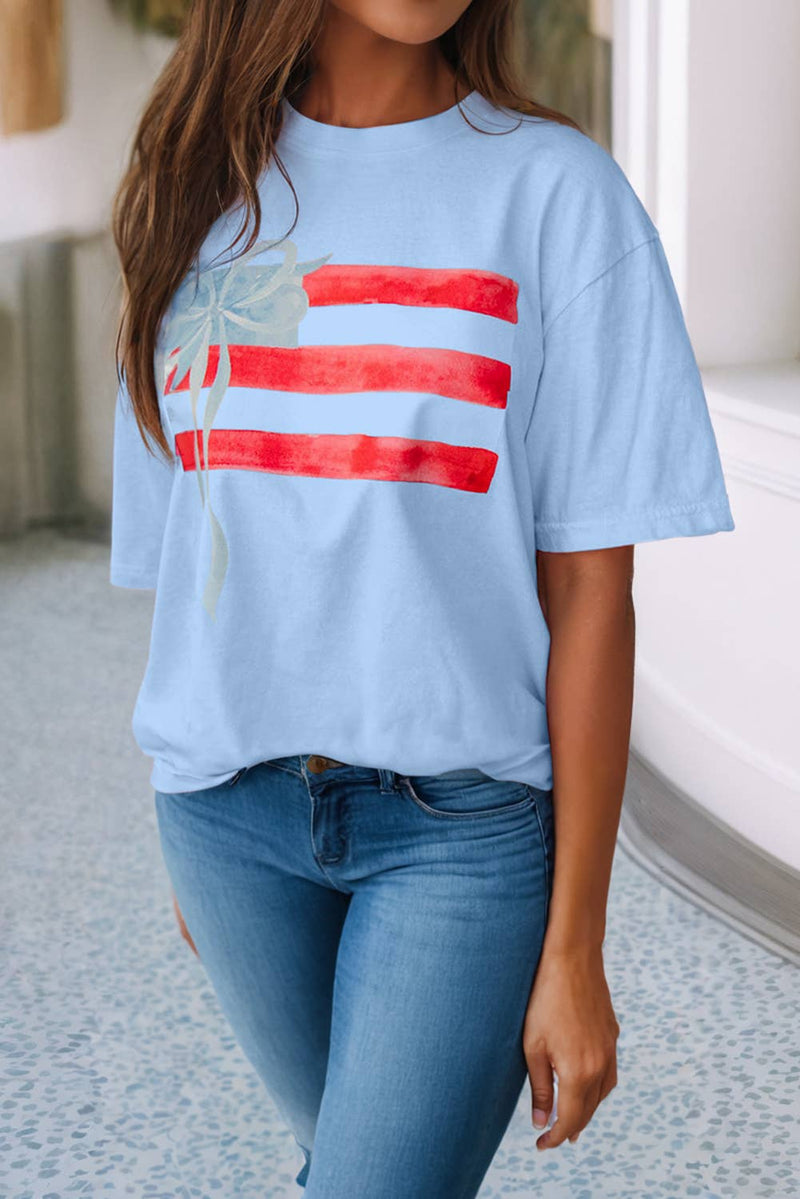 Little Daisy Closet - LDC Flag Bow Graphic Crewneck Tee: White / L
